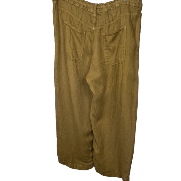 CP Shades Pants High Waist Wide Leg Capri Drawstring Brown 100% Linen Medium USA - Picture 3 of 6